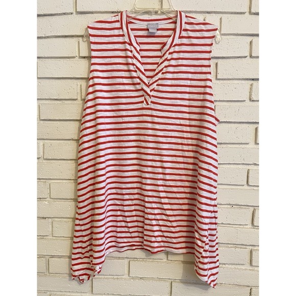 Chicos 4 Tank Womens Size XXL Red‎ & White Asymmetrical Hem Tank Top Sleeveless - Picture 1 of 6
